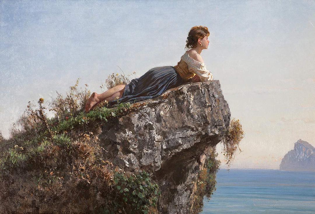 Filippo Palizzi,(1818–1899) “Girl on the rock in Sorento”.