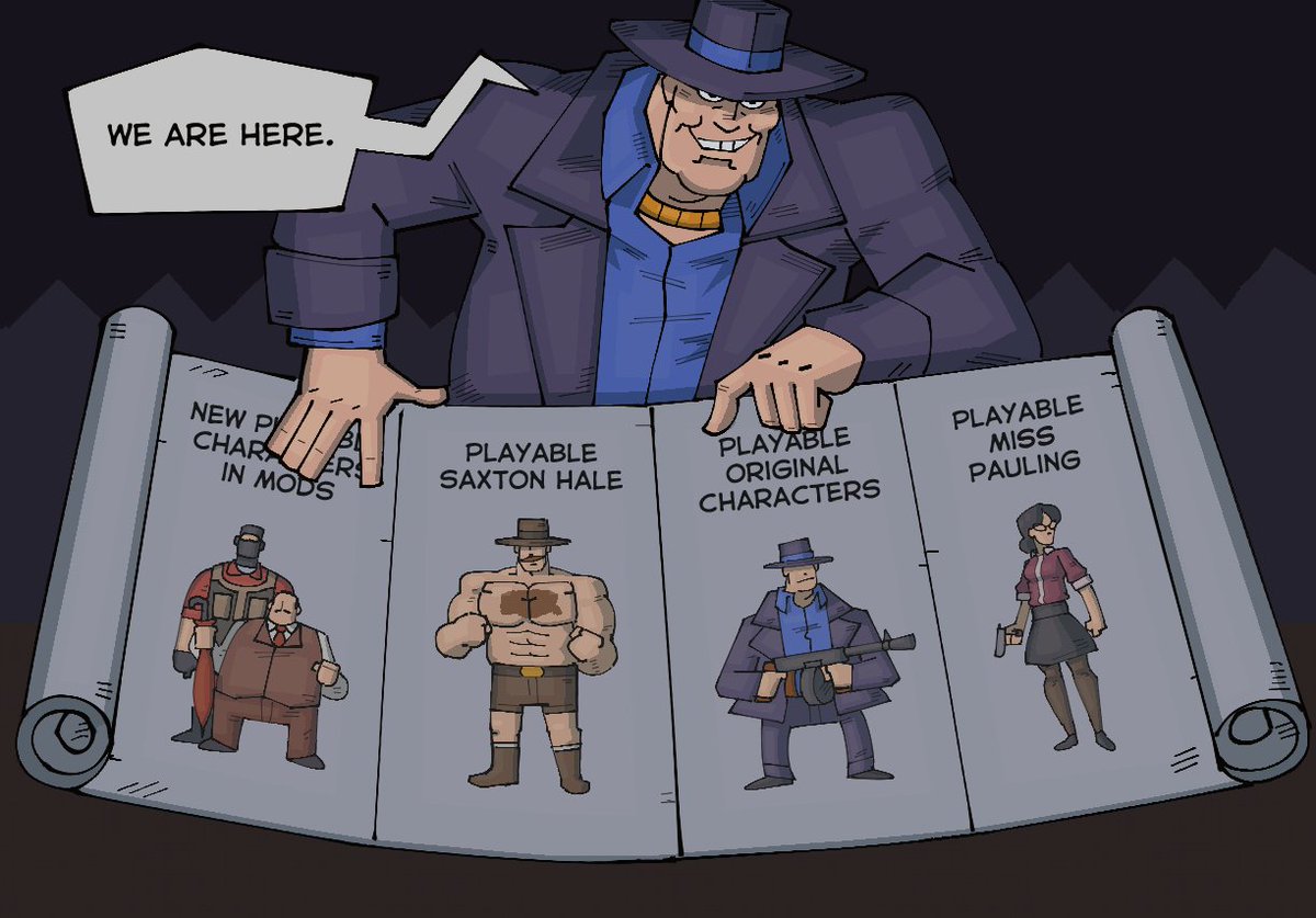 if that VIP mode with the mobster gets added to the casual map pool I hope that future VIP maps will feature other characters besides the mobster.
a certain someone comes to mind...