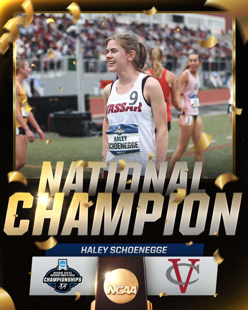NCAA Division III (@ncaadiii) on Twitter photo NATIONAL CHAMPION🏆
Haley Schoenegge of <a href="/VassarAthletics/">Vassar Athletics</a> takes the women's 1500m title with a time of 4:22.61!
#WhyD3 | #D3tf NATIONAL CHAMPION🏆
Haley Schoenegge of <a href="/VassarAthletics/">Vassar Athletics</a> takes the women's 1500m title with a time of 4:22.61!
#WhyD3 | #D3tf