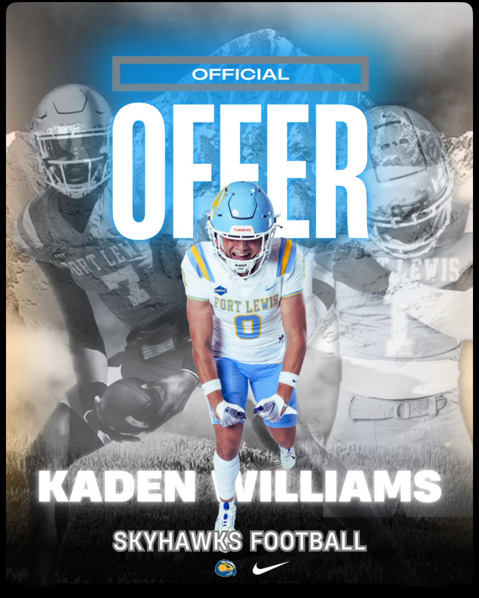 Kaden williams (@kadencw4) on Twitter photo After a great conversation with <a href="/TheCoach7Bible/">Jordan Bible</a> I am blessed to receive an offer from Fort Lewis College <a href="/FLCSkyhawks/">Fort Lewis Skyhawks</a> After a great conversation with <a href="/TheCoach7Bible/">Jordan Bible</a> I am blessed to receive an offer from Fort Lewis College <a href="/FLCSkyhawks/">Fort Lewis Skyhawks</a>