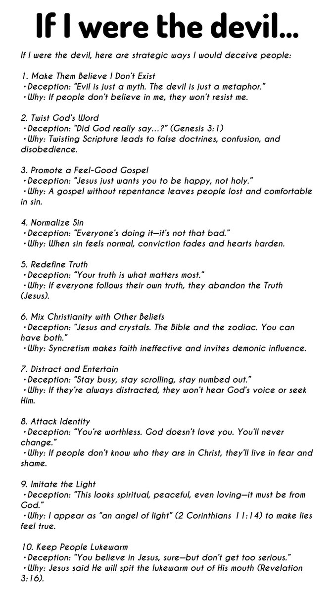 ReadBibleRepent's tweet photo. If I were the devil… -ChatGPT
#Jesus #Faith
#Christian #BibleVerse
#Gospel #JesusIsKing
#OnlyJesus #JesusSaves
#WalkWithJesus #ChristAlone
#BoldForJesus #ForHisGlory
#NotAboutMe #JesusIsEnough
#KingdomMinded #ChristianTwitter
#BelongToJesus #GodIsGood
#RepentAndBelieve https://t.co/IkTGesYNHN