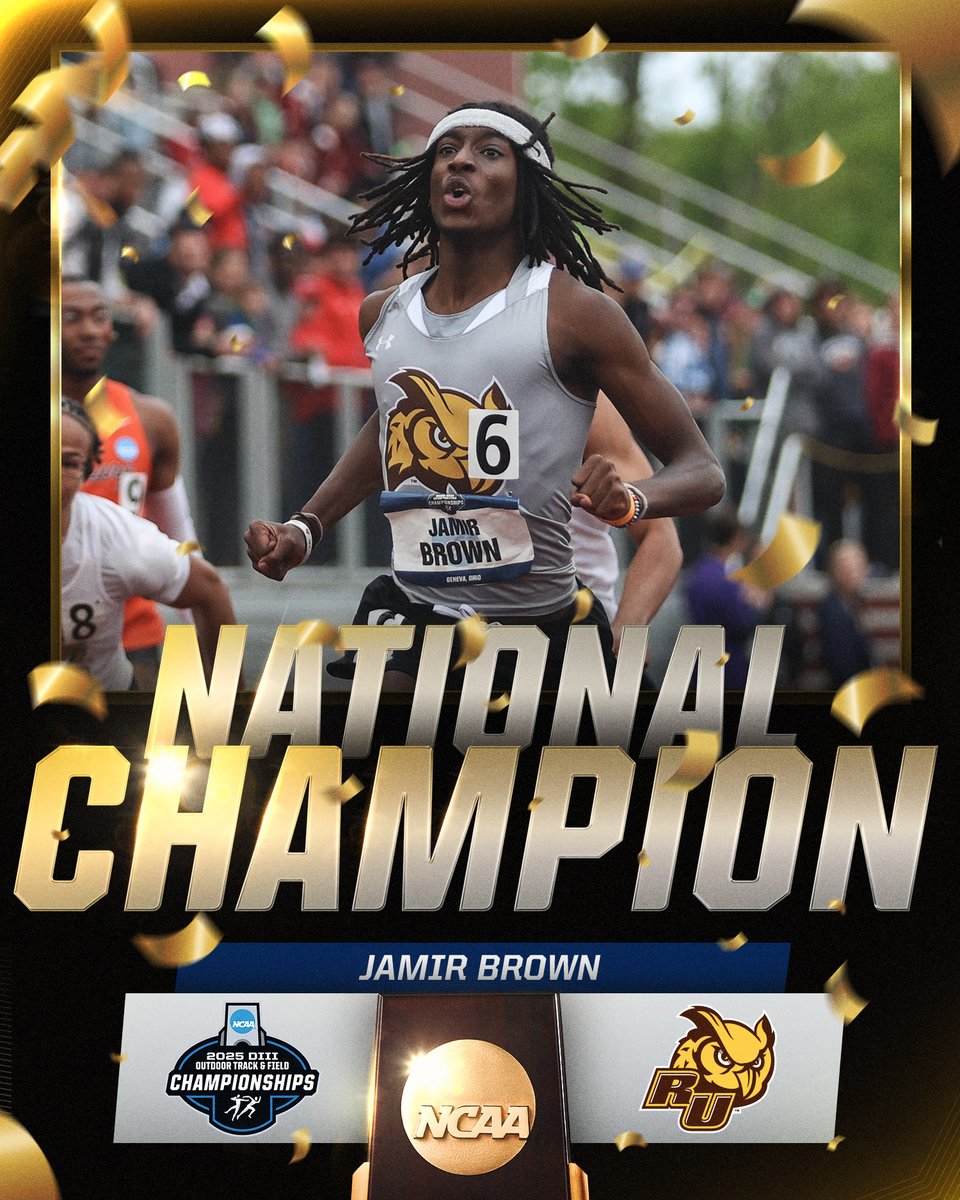 NCAA Division III (@ncaadiii) on Twitter photo NATIONAL CHAMPION🏆
Jamir Brown leads a 1-2 finish for <a href="/RowanAthletics/">Rowan Athletics</a> in the men's 110m hurdles, claiming the title with a time of 13.75 seconds.
#WhyD3 | #D3tf NATIONAL CHAMPION🏆
Jamir Brown leads a 1-2 finish for <a href="/RowanAthletics/">Rowan Athletics</a> in the men's 110m hurdles, claiming the title with a time of 13.75 seconds.
#WhyD3 | #D3tf