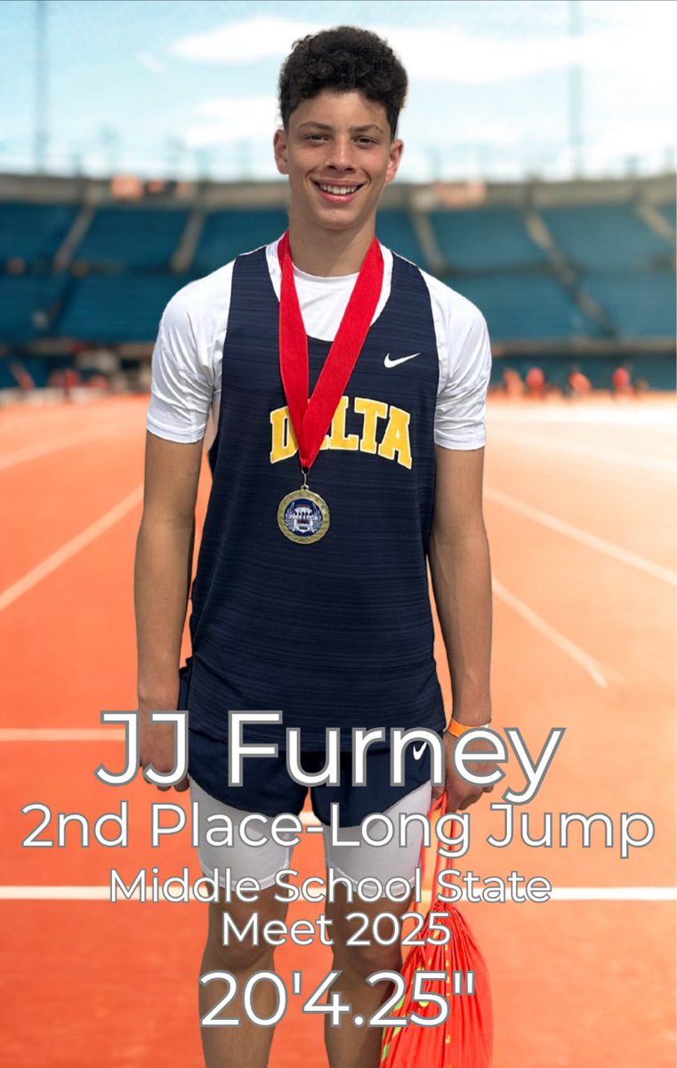 Delta Middle School Athletics (@eaglesdms) on Twitter photo ๐ฅTRACK AND FIELD๐ฅ
Congratulations to JJ Furney placing 2nd place in long jump in the Indiana Middle School State Track & Field Meet todayโผ๏ธ ๐ฅTRACK AND FIELD๐ฅ
Congratulations to JJ Furney placing 2nd place in long jump in the Indiana Middle School State Track & Field Meet todayโผ๏ธ