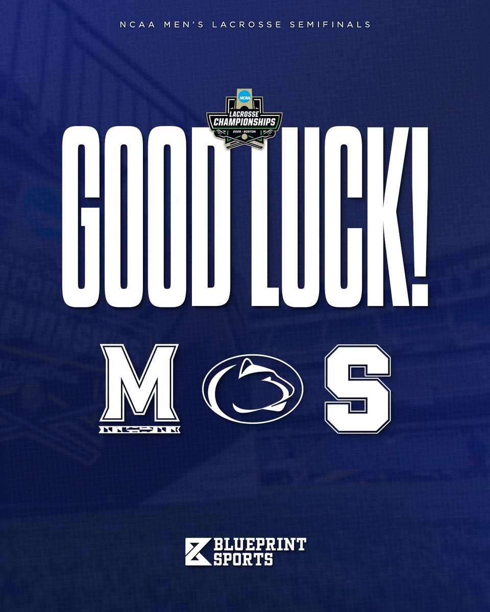 Blueprint Sports (@poweredbybps) on Twitter photo Best of luck to our Blueprint Sports schools competing in today’s NCAA Men’s Lacrosse Semifinals! 🥍🔥
Let’s go <a href="/CuseMLAX/">Syracuse Men’s Lacrosse</a>, <a href="/PennStateMLAX/">Penn State Men’s Lacrosse</a>, and <a href="/TerpsMLax/">Maryland Men's Lacrosse</a> — we’re proud to be in your corner on the road to the championship!
#PoweredbyBPS Best of luck to our Blueprint Sports schools competing in today’s NCAA Men’s Lacrosse Semifinals! 🥍🔥
Let’s go <a href="/CuseMLAX/">Syracuse Men’s Lacrosse</a>, <a href="/PennStateMLAX/">Penn State Men’s Lacrosse</a>, and <a href="/TerpsMLax/">Maryland Men's Lacrosse</a> — we’re proud to be in your corner on the road to the championship!
#PoweredbyBPS