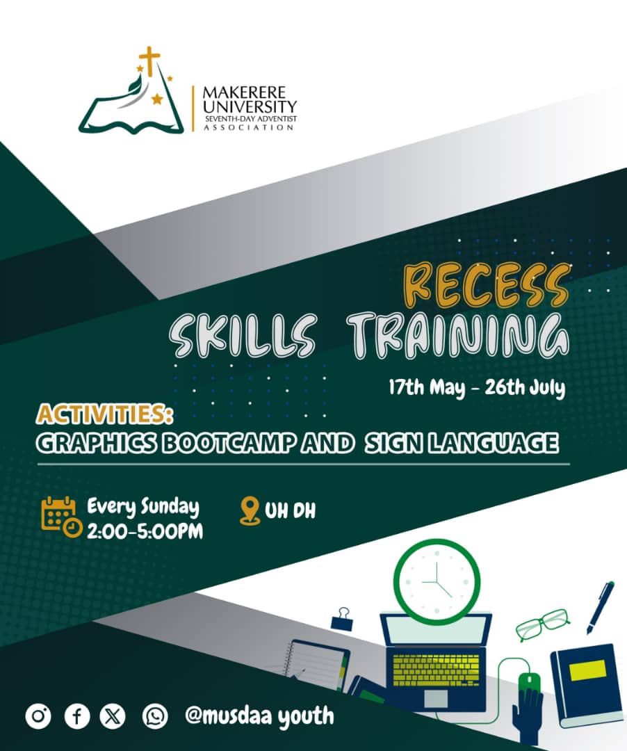 MUSDAA YOUTH (@musdaay) on Twitter photo Unlock the skills with MUSDAA for God's work
#musdaayouth
<a href="/Makerere/">Makerere University</a>
<a href="/sdakcc/">Kampala Central Seventh-day Adventist Church</a> Unlock the skills with MUSDAA for God's work
#musdaayouth
<a href="/Makerere/">Makerere University</a>
<a href="/sdakcc/">Kampala Central Seventh-day Adventist Church</a>