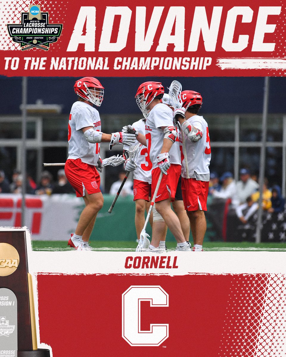 NCAA Lacrosse (@ncaalax) on Twitter photo BIG RED, BIG STAGE. π»
(1) <a href="/CornellLacrosse/">Big Red Lacrosse</a> defeats (5) Penn State, 11-9, to advance to the 2025 DI Menβs National Lacrosse Championship.
#NCAAMLAX BIG RED, BIG STAGE. π»
(1) <a href="/CornellLacrosse/">Big Red Lacrosse</a> defeats (5) Penn State, 11-9, to advance to the 2025 DI Menβs National Lacrosse Championship.
#NCAAMLAX