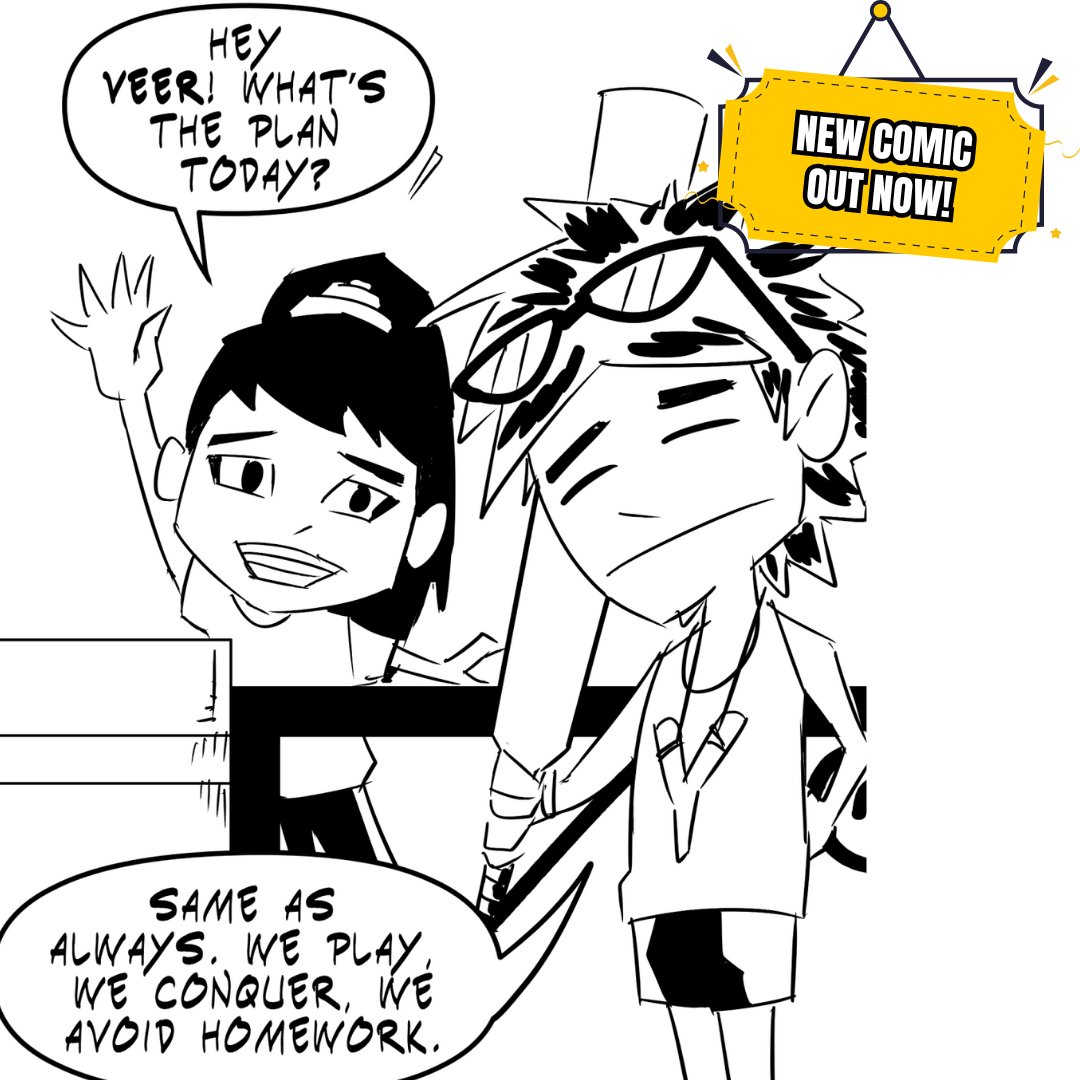 Say hello to Veer (the strategist) and Jay (the math-loving indoorsman) — making their debut in the world of Zara + Omie!

When Zara asks what the plan is, Veer lays it down:
“We play. We conquer. We avoid homework.”

The plot thickens… and so does the mischief.

👉 Get to know