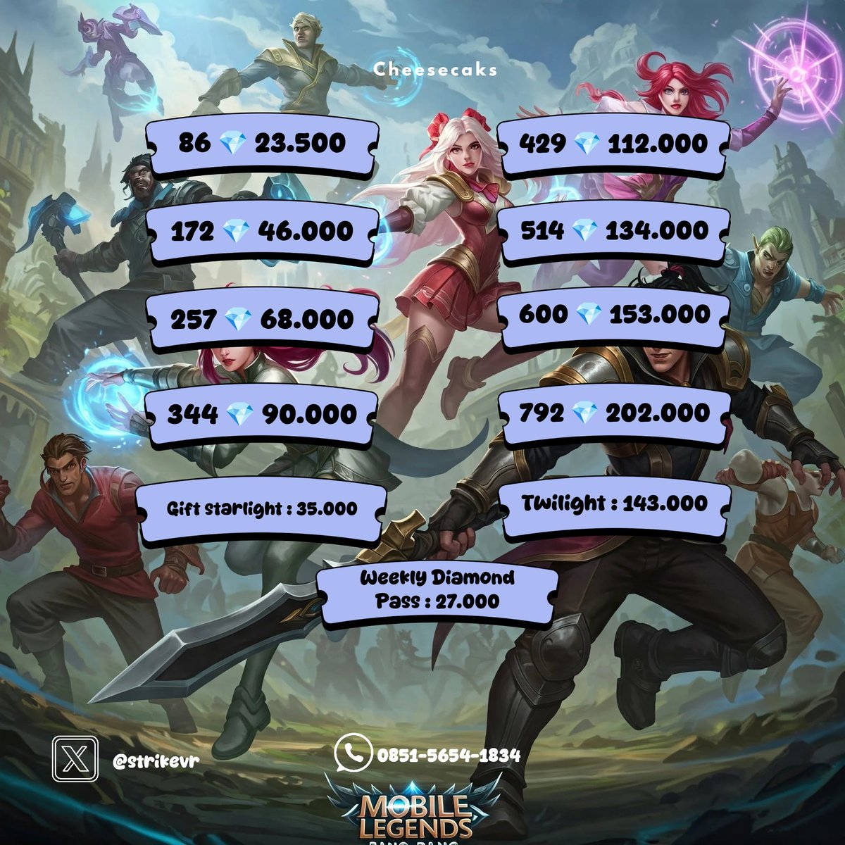 strikevr's tweet image. Open order diamond mobile legends dm ml starlight. Order dm atau WA link di bio #zonauang