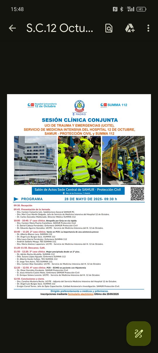 Próximo día 28, samur-pc, summa, hospital 12 octubre, ucite-smi, hablamos de emergencias