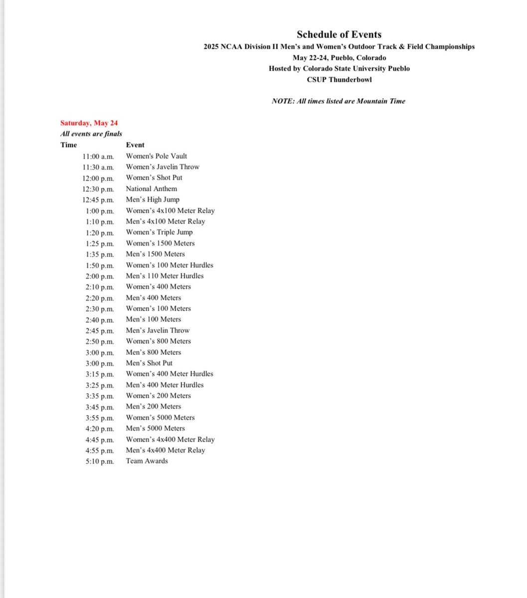 NCAA Day 3 is about to get underway.  Emmanuel Badejo will run the 400m dash finals at 3:20 pm (CST).  A revised schedule was created due to chance of thunderstorms later in the day.  Livestream: ncaa.com. Live results:  leonetiming.com <a href="/wscwildcats/">Wayne State Wildcats</a>