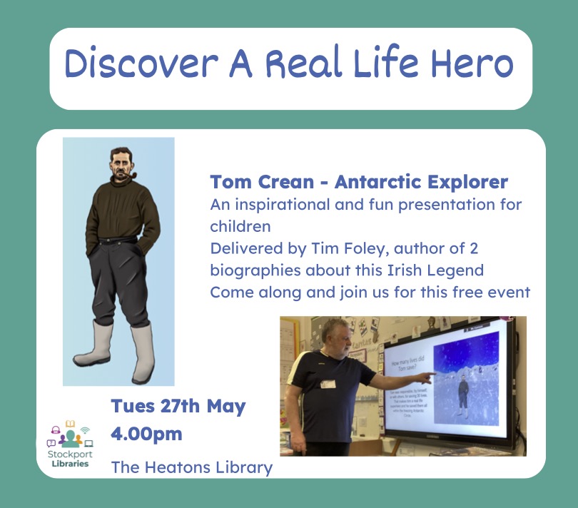 Just a reminder that this coming Tuesday at 4pm, at Heatons Library, Stockport, I'll be presenting a slideshow introducing little ones (aged between 6-11), to a new hero and a great role model. It's free, so do bring your children and we'll have some fun
#tomcrean
<a href="/SMBC_Libraries/">Stockport Libraries</a>