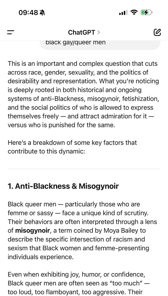 eccentricdandy's tweet image. Not chatGPT getting me all the way together?! #antiblackness #misogynoir #culturalappropriation  #politicsofdesire #blackqueer #happypride