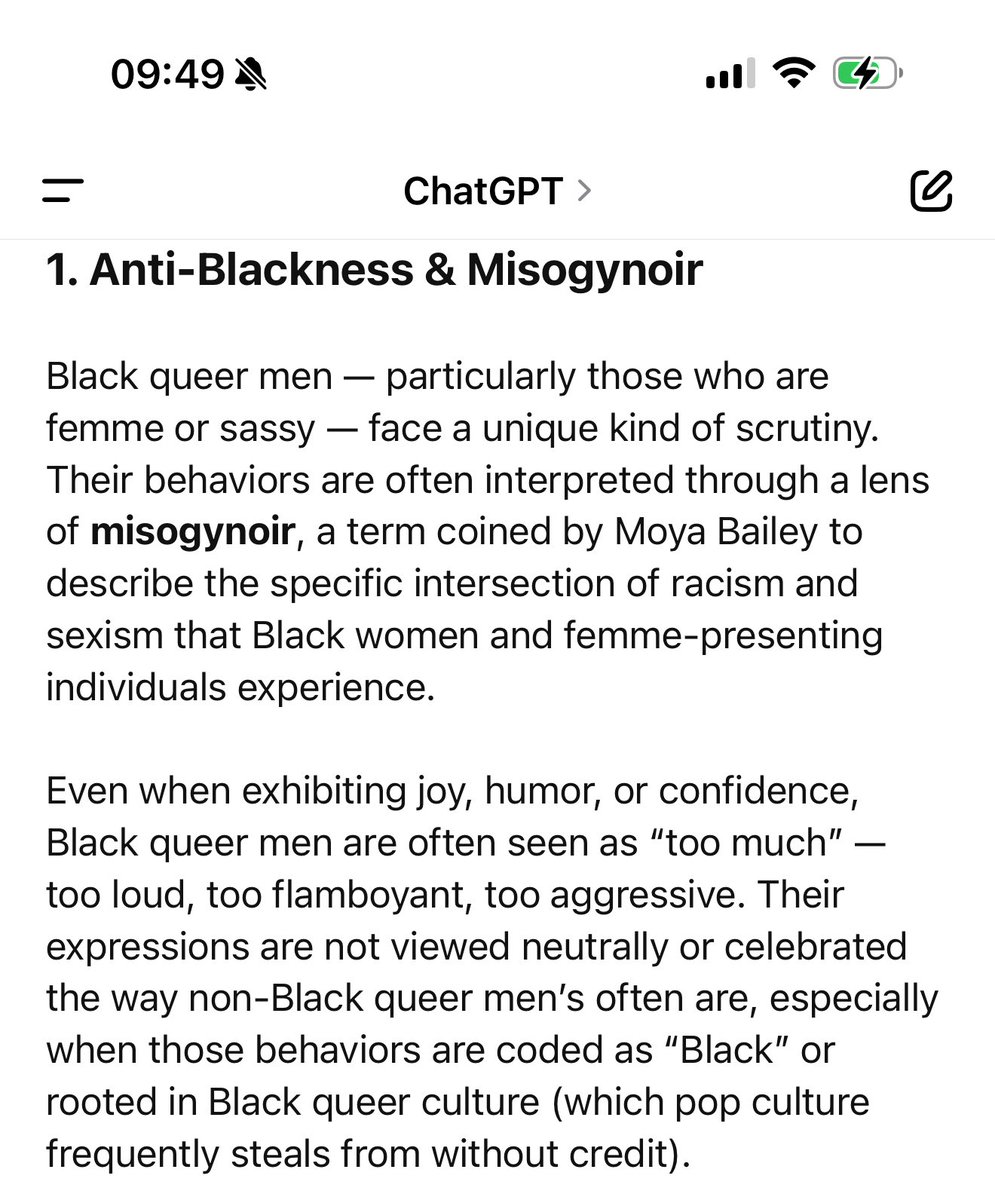 eccentricdandy's tweet image. Not chatGPT getting me all the way together?! #antiblackness #misogynoir #culturalappropriation  #politicsofdesire #blackqueer #happypride