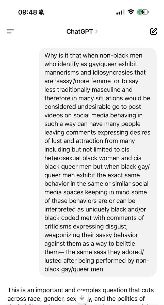 eccentricdandy's tweet image. Not chatGPT getting me all the way together?! #antiblackness #misogynoir #culturalappropriation  #politicsofdesire #blackqueer #happypride