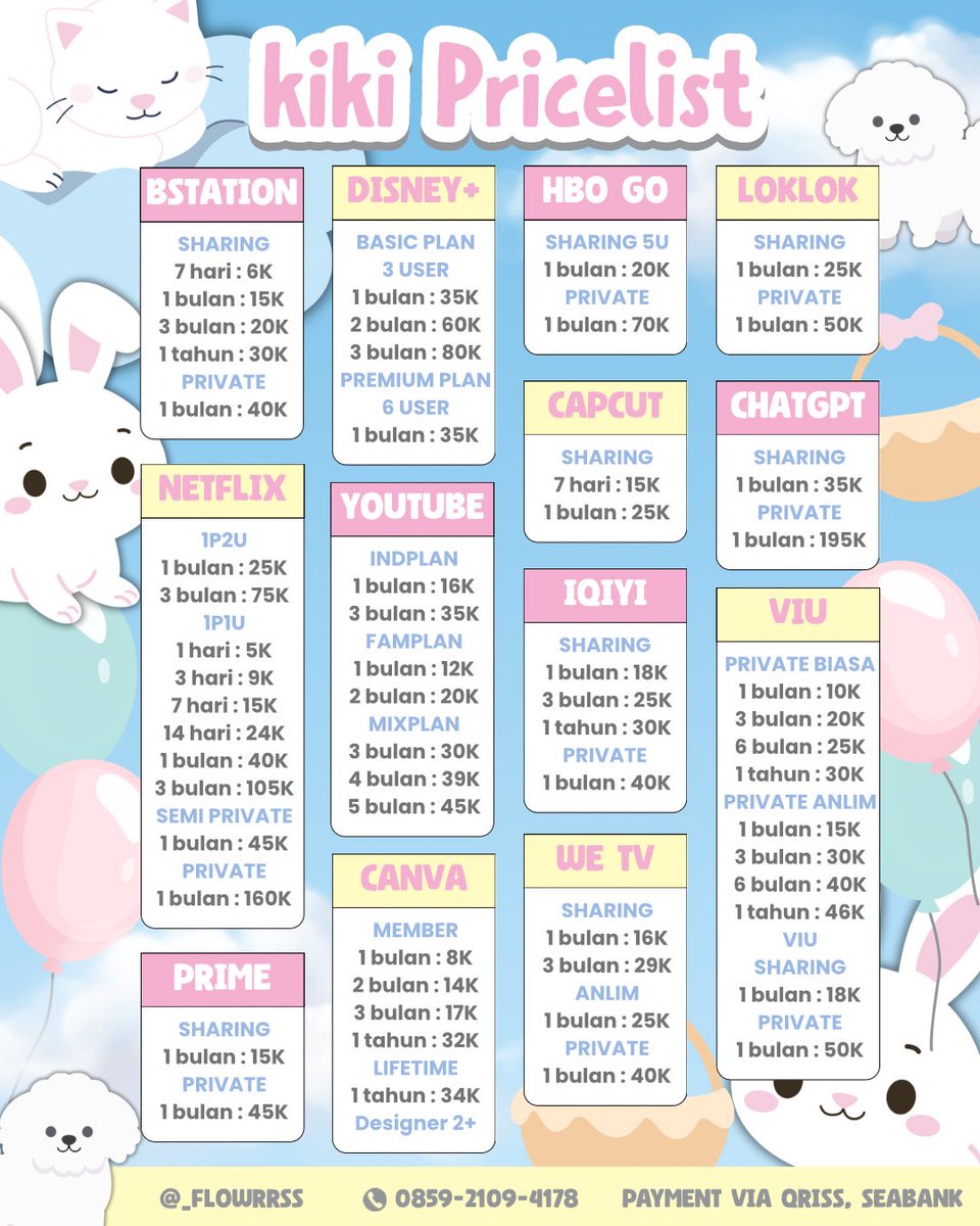 _flowrrss's tweet image. WTS WTB APP PREMIUM BERGARANSI TRUSTED DAN FASTRESPON.

💌 : s.id/whatsappkiki 

READY NETFLIX, HBO, IQIYI, WETV, VIU, YOUTUBE, LOKLOK, CANVA, CAPCUT, LIGHTROOM, CHATGPT, GETCONTAC, DLL. 

aa005 #zonauang