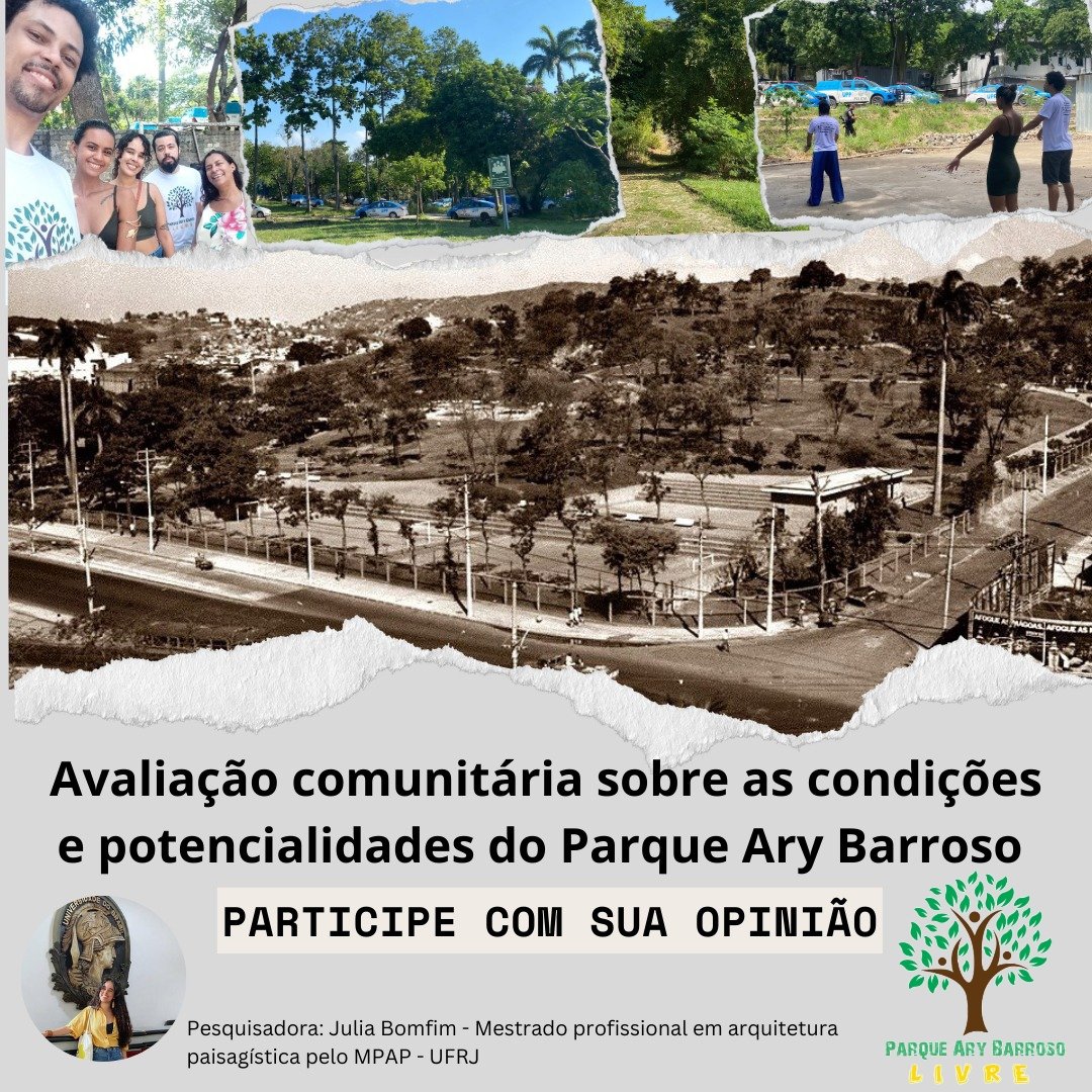 ParqueAry's tweet image. ❓ VOCÊ CONHECE O NOSSO @ParqueAry? 🤔💭🌳

🗣️🏘️ AVALIAÇÃO COMUNITÁRIA sobre as CONDIÇÕES &amp;amp; POTENCIALIDADES DO NOSSO PARQUE ARY BARROSO 🌳💚

✍🏽😍 CLIQUE NO LINK &amp;amp; RESPONDA O FORMULÁRIO 📝💎
forms.gle/Lejy3hwcU4mGoZ…

🕵🏻‍♀️ @Julia Bomfim (MPAP - @ufrj) 👩🏻‍🎓

🫂 SOMOS @ValoresDaPenha2 🏆