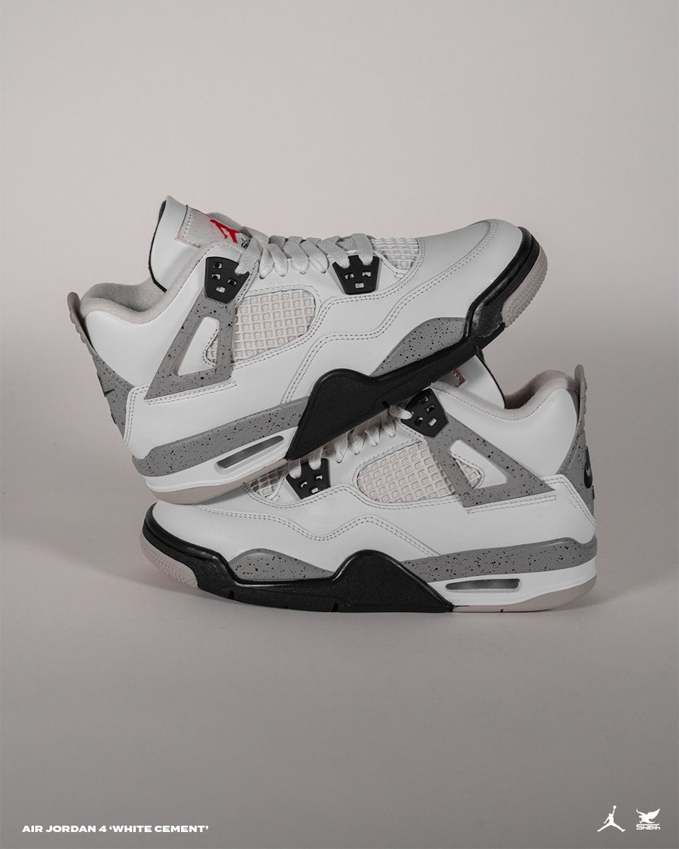 Shiekh's tweet photo. Return of the Cement 🦾 Get them before they go! 
[Link in Bio]

#Jordan #Retro4 #WhiteSummit #WhiteCement #AirJordan https://t.co/kufRIjPMnY