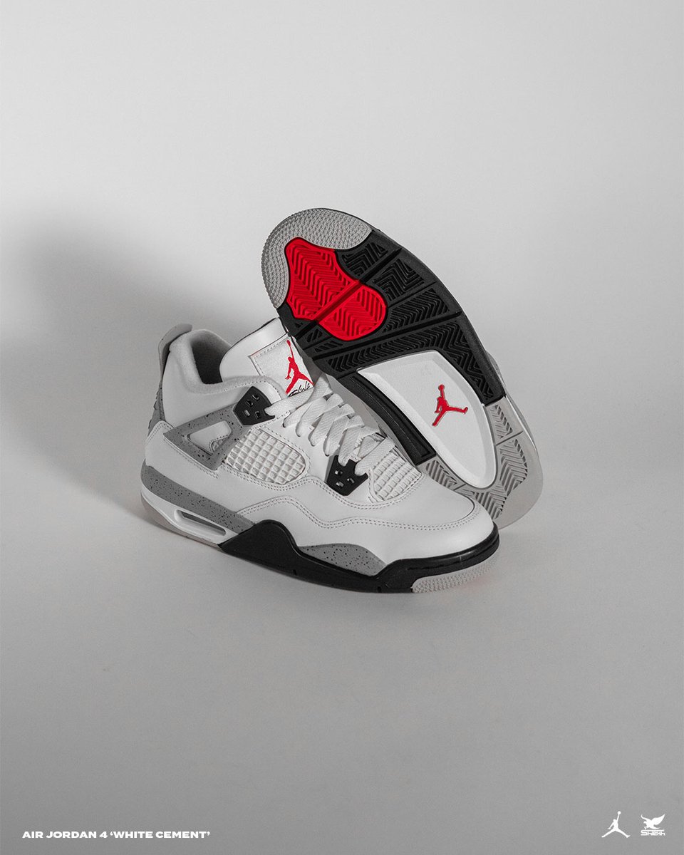 Shiekh's tweet photo. Return of the Cement 🦾 Get them before they go! 
[Link in Bio]

#Jordan #Retro4 #WhiteSummit #WhiteCement #AirJordan https://t.co/kufRIjPMnY