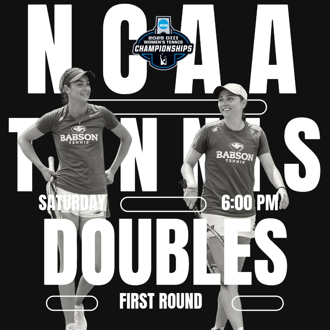 NEWMAC (@newmacsports) on Twitter photo Good luck to <a href="/MITAthletics/">MIT Athletics</a> Fiona Lee & <a href="/BabsonAthletics/">Babson Athletics</a> Olivia Soffer & Matia Cristiani as they open the NCAA DIII Women's Singles/Doubles Championship!
Lee -12 p.m.
Soffer & Cristiani -1 p.m.
Soffer/Cristiani -6 p.m. (doubles)
📺 ow.ly/hMiX50VY6EQ
#GoNEWMAC // #WhyD3 Good luck to <a href="/MITAthletics/">MIT Athletics</a> Fiona Lee & <a href="/BabsonAthletics/">Babson Athletics</a> Olivia Soffer & Matia Cristiani as they open the NCAA DIII Women's Singles/Doubles Championship!
Lee -12 p.m.
Soffer & Cristiani -1 p.m.
Soffer/Cristiani -6 p.m. (doubles)
📺 ow.ly/hMiX50VY6EQ
#GoNEWMAC // #WhyD3