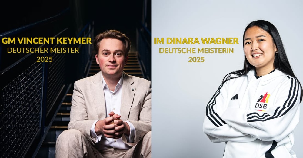 Vincent Keymer and Dinara Wagner win the 2025 German Championships 🇩🇪🏆
Congratulations! 👏👏

The 2025 German Championships took place at Fat Cat GmbH, Munich, Germany, from May 15-23. Both the Masters and Women’s Masters were 10-player round-robin tournaments played under