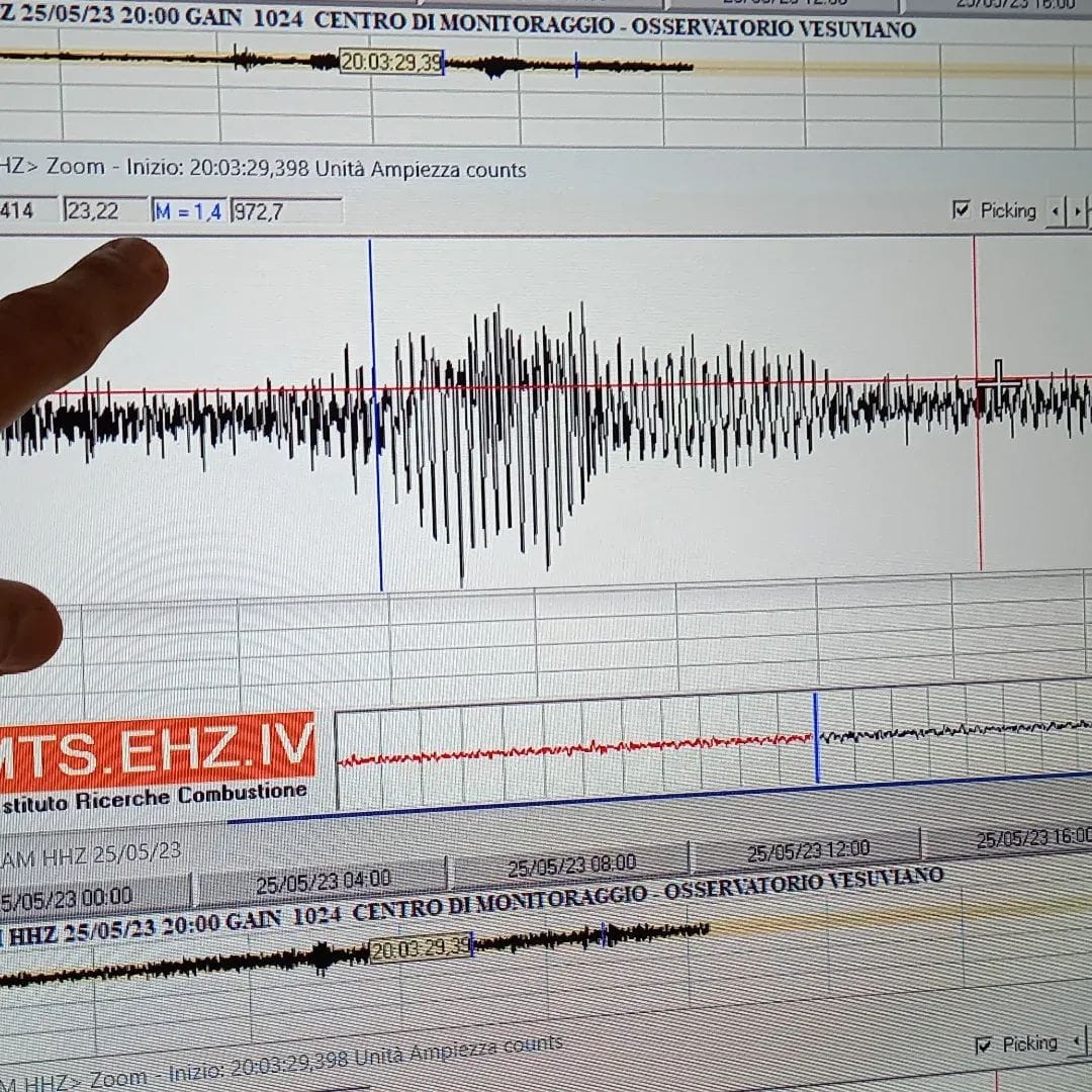 Il segno lasciato dai tifosi del #Napoli sui tracciati sismici dell'Osservatorio Vesuviano: questo è il piccolo "terremoto" generato dai festeggiamenti dei tifosi partenopei al gol di Lukaku del 2-0 alla stazione di Fuorigrotta dell'INGV
