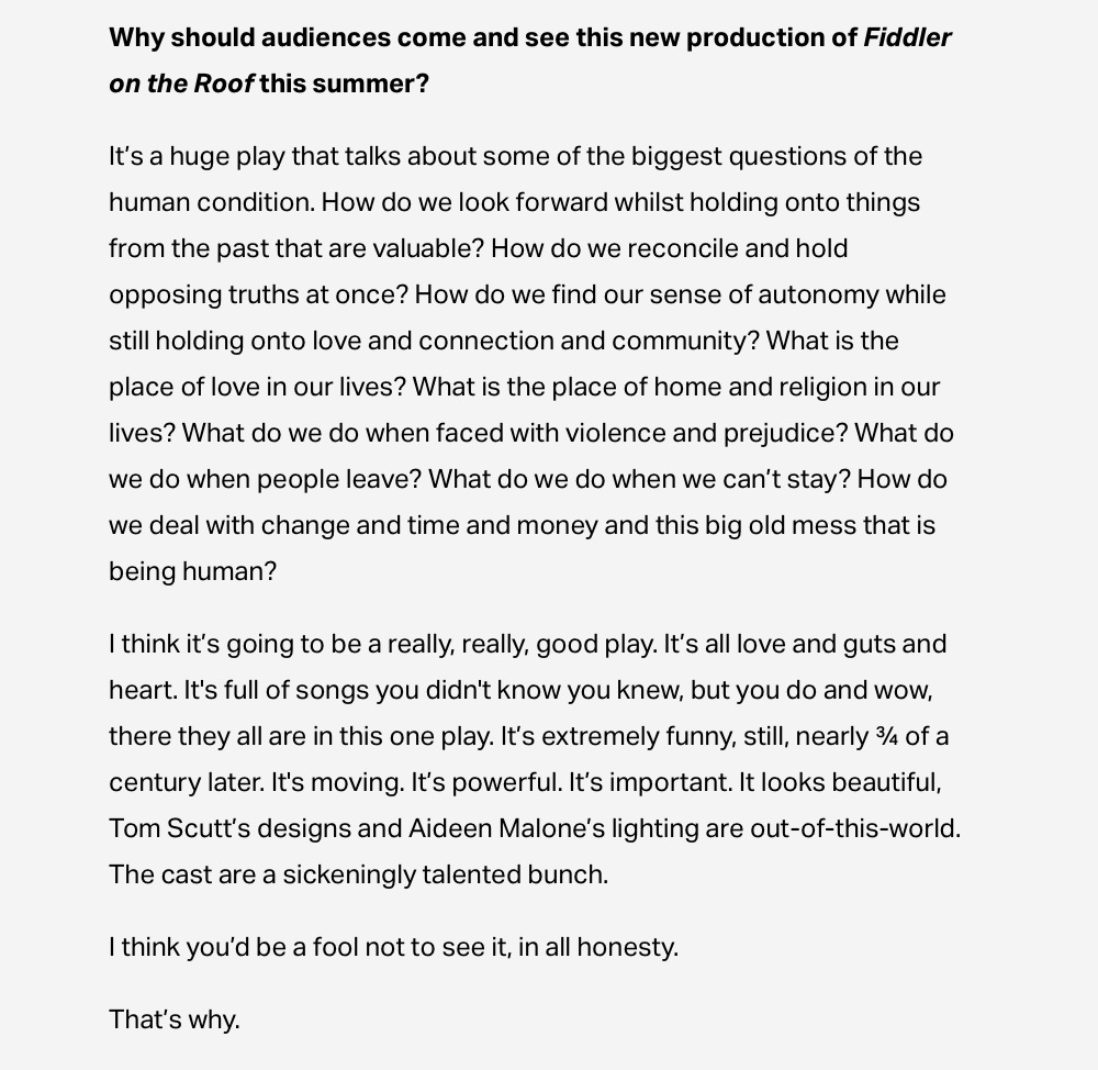 We open at the <a href="/BarbicanCentre/">Barbican Centre</a>  tonight. Here is an interview I did last time we did it about why I think this show is wonderful and why you should some see it 

westendbestfriend.co.uk/news/interview…