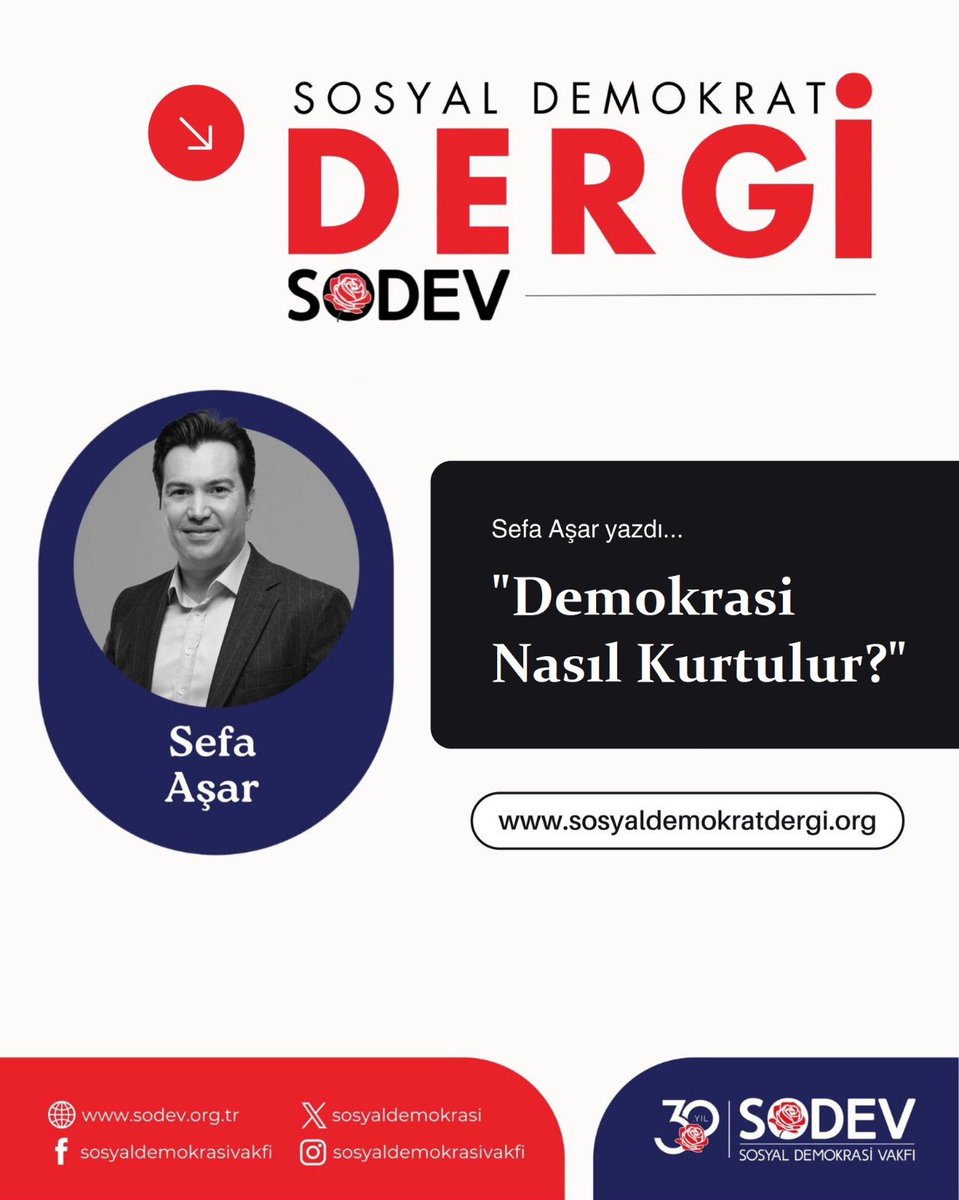 SOSYAL DEMOKRAT DERGİ DİJİTALDE!
Sefa Aşar yazdı: "Demokrasi Nasıl Kurtulur?”
Yazı linki 👇
sosyaldemokratdergi.org/demokrasi-nasi…