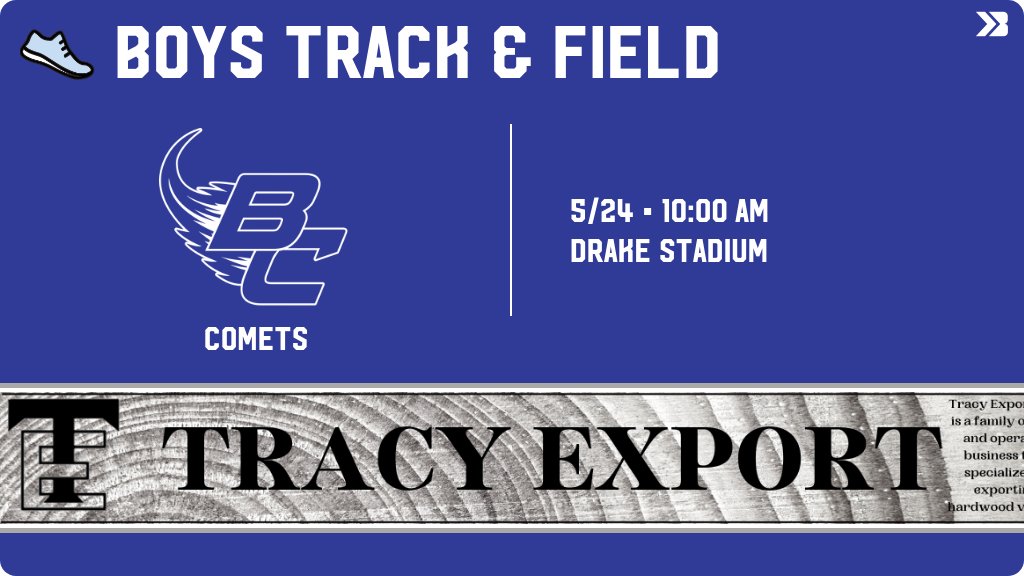Boys Track &amp; Field (Varsity) Meet Day! - Check out the event preview for the Bellevue Comets. It starts at 10:00 AM and is at Drake Stadium Track. gobound.com/ia/ihsaa/boyst…