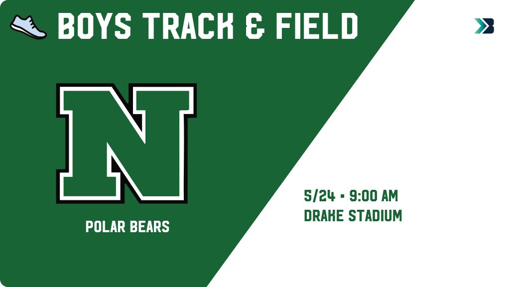 Boys Track &amp; Field (Varsity) Meet Day! - Check out the event preview for the Des Moines North Polar Bears. It starts at 9:00 AM and is at Drake Stadium Track. gobound.com/ia/ihsaa/boyst…
