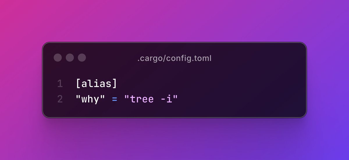magic_akari's tweet image. 🚀 Today's Cargo tip! 🦀
Missing `pnpm why` from your Node.js days?
Add this to your .cargo/config.toml and run `cargo why &lt;crate&gt;` to trace why a crate is in your dependency tree! 🔍