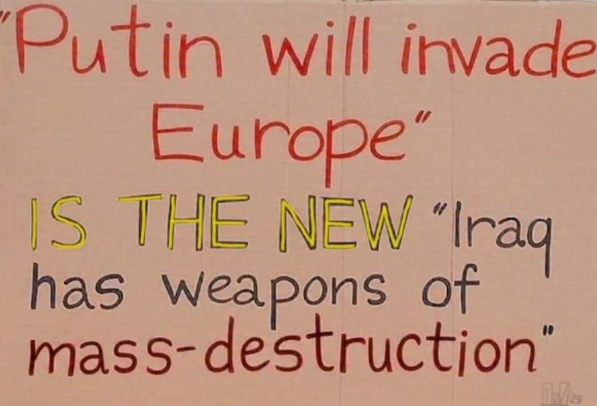 "Putin invaderà l'Europah" è il nuovo "L'Iran ha armi di distruzione di massa"
...nessuna arma...
Ecco, è lo stesso copione, e funziona ancora per gli stupidi