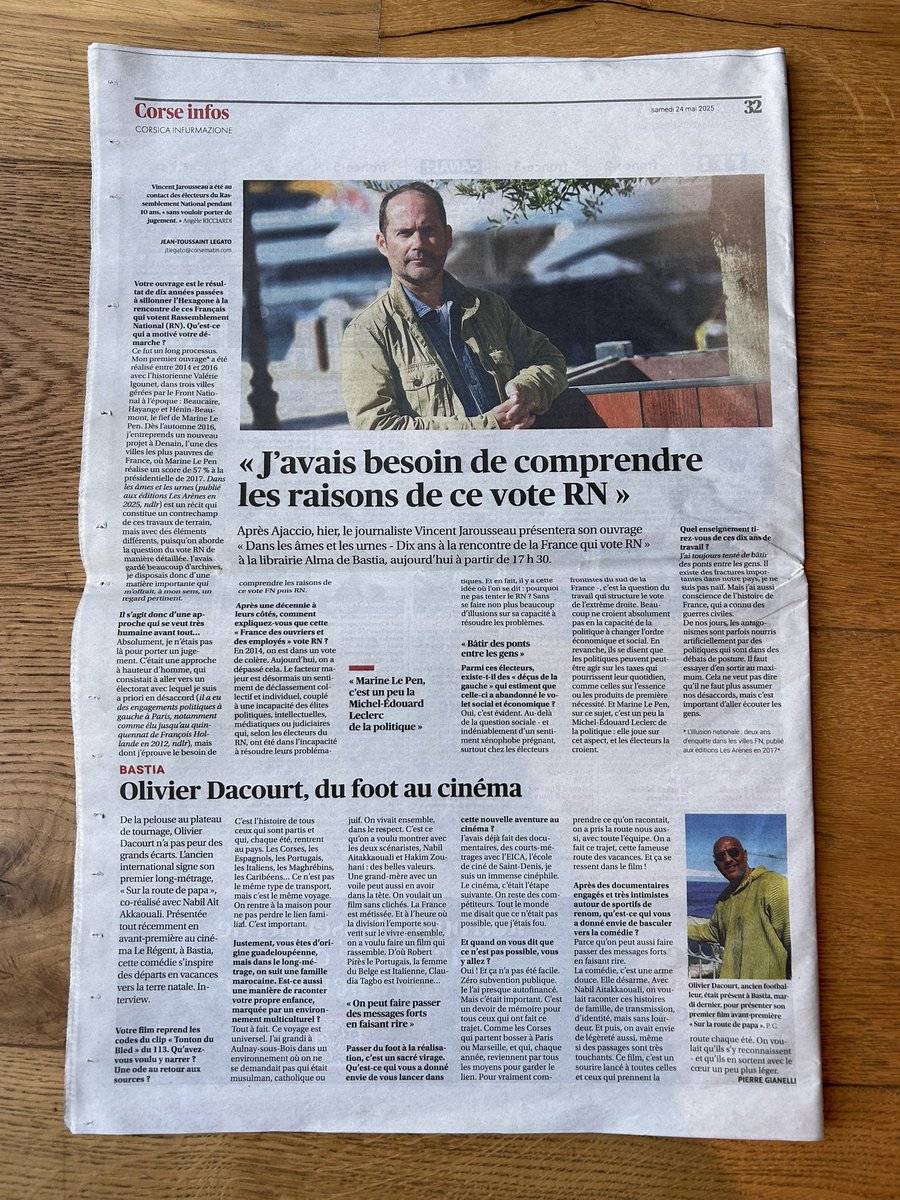 Vincent Jarousseau (@vincejarousseau) on Twitter photo Avant la dernière rencontre de ma tournée dans le Sud-Est et en Corse, ce samedi à 17h30 à la librairie Alma à Bastia, je partage ici mon interview publiée ce matin en 4ème de couverture de Corse-Matin !
#danslesamesetlesurnes
<a href="/les_arenes/">Éditions Les Arènes</a> Avant la dernière rencontre de ma tournée dans le Sud-Est et en Corse, ce samedi à 17h30 à la librairie Alma à Bastia, je partage ici mon interview publiée ce matin en 4ème de couverture de Corse-Matin !
#danslesamesetlesurnes
<a href="/les_arenes/">Éditions Les Arènes</a>