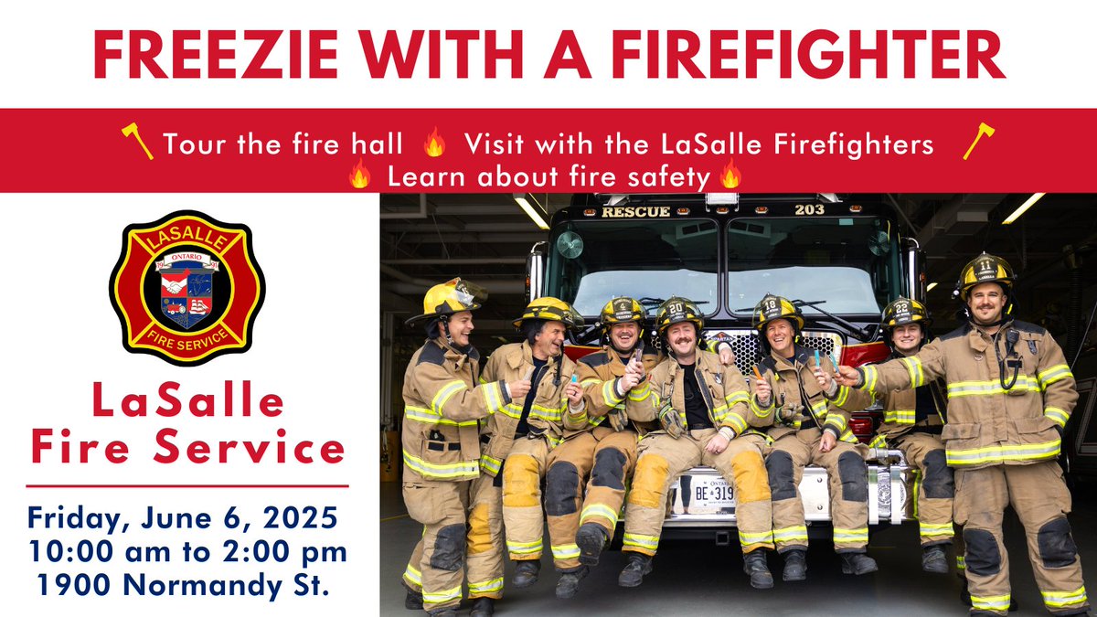 Stop In for a Freezie with a Firefighter. 🚒🍡

We are opening our doors to the community on Friday, June 6 from 10:00 am until 2:00 pm. Stop in to have a freezie with our firefighters, learn about fire safety, and tour the fire hall.

lasallefire.ca