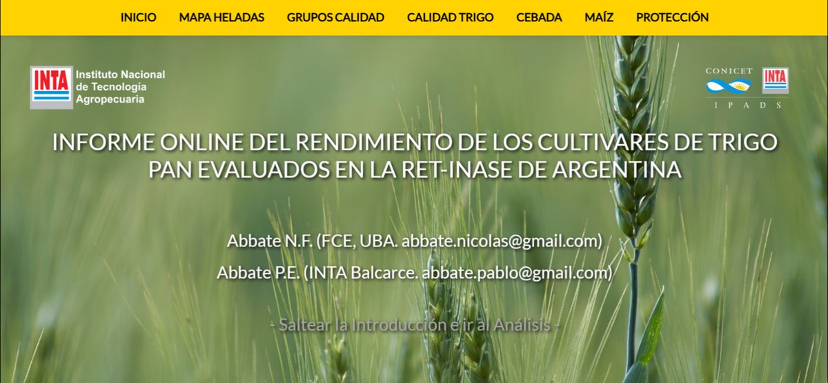 Hola! La página cultivaresargentinos.com/trigo/ ya está actualizada con todos los datos de la RET de trigo de la campaña 2024-25. Ahora tiene un botón para  ir directamente al análisis y la empresa correspondiente a cada cultivar. Esperamos que le resulte de interés.