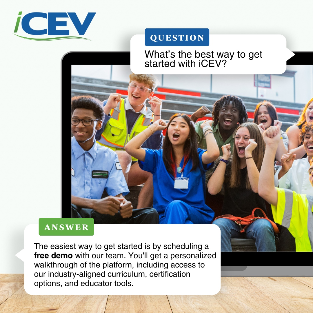 Thinking about using #iCEV but not sure where to start? 🤔 A quick demo is all it takes. See how our all-in-one #CTE platform can support your curriculum, certifications, and career readiness goals—tailored to your program.

Schedule yours today: tinyurl.com/48rvkhde