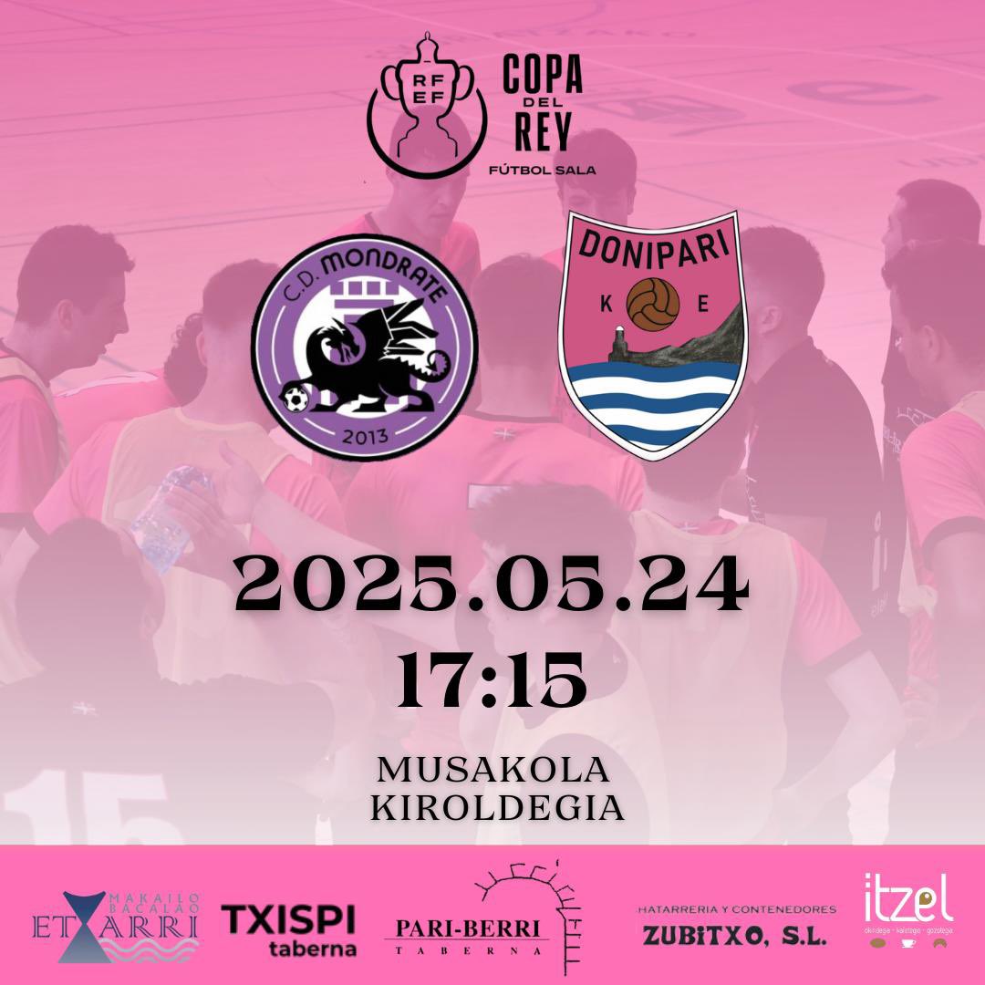 PLAYOFF EGUNA!

Errege kopako sailkapenaren bila!

<a href="/Mondrate/">C.D. Mondrate</a> vs @DonipariKe 

📅 Maiatzak 24, larunbata
⏰ 17:15
🏆 Errege kopako playoffak
🔢 Finalerdiak
🏟️ Musakola Kiroldegia
📍 Arrasate

Goazen Pari! 🩷