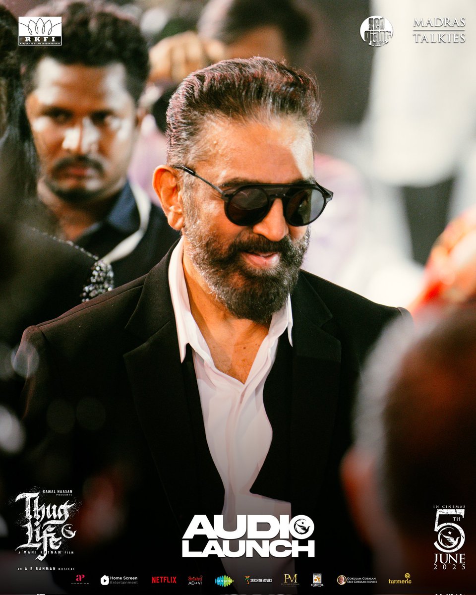 Madras Talkies (@madrastalkies_) on Twitter photo THUG in name, KING in presence, <a href="/ikamalhaasan/">Kamal Haasan</a> Heads the Audio Launch
#ThuglifeAudioLaunch
#ThuglifeFromJune5 #KamalHaasan #SilambarasanTR
A #ManiRatnam Film
An <a href="/arrahman/">A.R.Rahman</a> Musical
<a href="/ikamalhaasan/">Kamal Haasan</a> <a href="/SilambarasanTR_/">Silambarasan TR</a> #Mahendran <a href="/bagapath/">Siva Ananth</a> <a href="/trishtrashers/">Trish</a> <a href="/AishuL_/">Aishu__</a> <a href="/AshokSelvan/">Ashok Selvan</a> THUG in name, KING in presence, <a href="/ikamalhaasan/">Kamal Haasan</a> Heads the Audio Launch
#ThuglifeAudioLaunch
#ThuglifeFromJune5 #KamalHaasan #SilambarasanTR
A #ManiRatnam Film
An <a href="/arrahman/">A.R.Rahman</a> Musical
<a href="/ikamalhaasan/">Kamal Haasan</a> <a href="/SilambarasanTR_/">Silambarasan TR</a> #Mahendran <a href="/bagapath/">Siva Ananth</a> <a href="/trishtrashers/">Trish</a> <a href="/AishuL_/">Aishu__</a> <a href="/AshokSelvan/">Ashok Selvan</a>