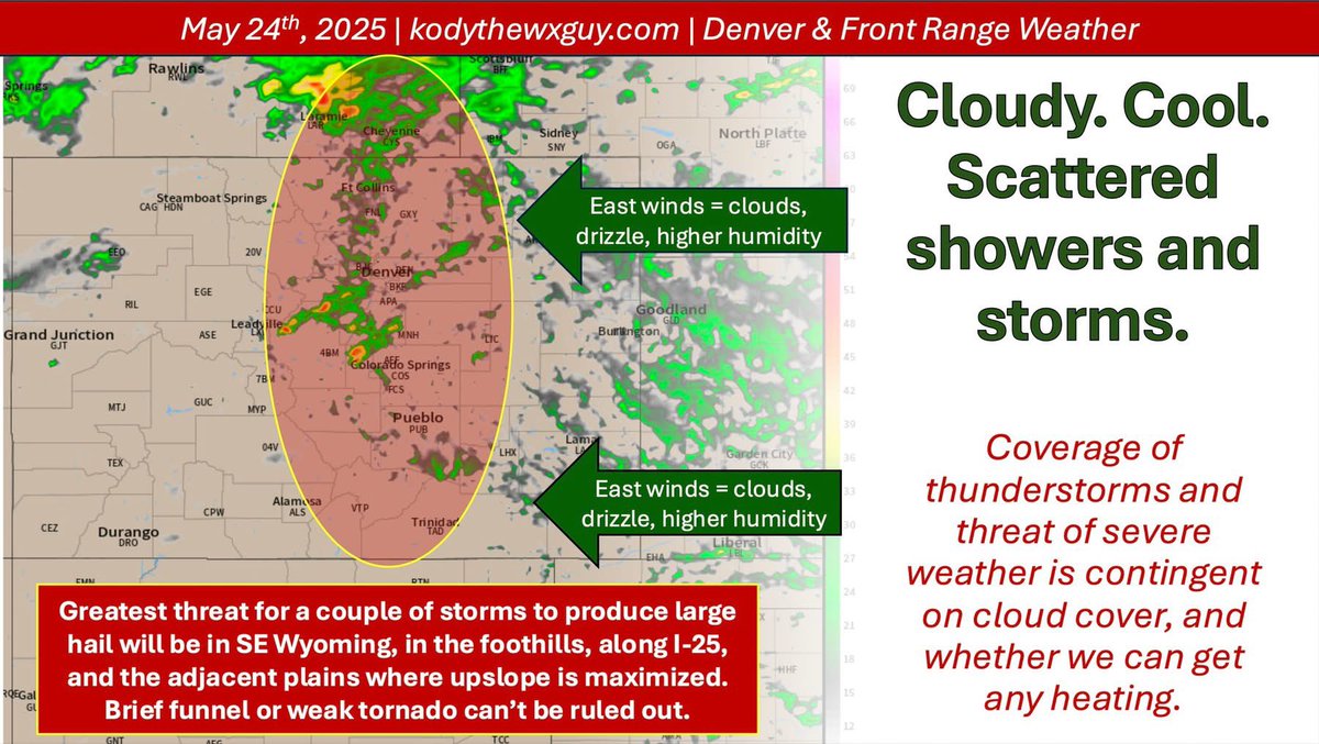 kodythewxguy's tweet image. Good mernin and happy Saturday to my early risers, night owls, insomniacs, and neurospicy besties. 

A copious amount of weather is about to weather this week, and I’ll be here like a caffeinated madman in his evil lair decoding it all for you. 🤣

Today (Saturday):

Cooler temps…