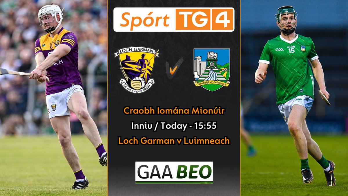 Spórt TG4 (@sporttg4) on Twitter photo Rabhadh 30 Nóiméad! 🚨
Clúdach beo de Craobh Iomána Mionúir ag tosú go luath ar <a href="/TG4TV/">TG4</a> 👌
Tune into Spórt TG4 on YouTube for live coverage of Wexford v Limerick 🙌
📅 Inniu/Today
⏰ 15:55
🥎 <a href="/OfficialWexGAA/">Wexford GAA</a> v <a href="/LimerickCLG/">Limerick GAA</a>
🔗 bit.ly/43vrwLo
<a href="/officialgaa/">The GAA</a> <a href="/GAA_BEO/">GAA BEO TG4</a> Rabhadh 30 Nóiméad! 🚨
Clúdach beo de Craobh Iomána Mionúir ag tosú go luath ar <a href="/TG4TV/">TG4</a> 👌
Tune into Spórt TG4 on YouTube for live coverage of Wexford v Limerick 🙌
📅 Inniu/Today
⏰ 15:55
🥎 <a href="/OfficialWexGAA/">Wexford GAA</a> v <a href="/LimerickCLG/">Limerick GAA</a>
🔗 bit.ly/43vrwLo
<a href="/officialgaa/">The GAA</a> <a href="/GAA_BEO/">GAA BEO TG4</a>