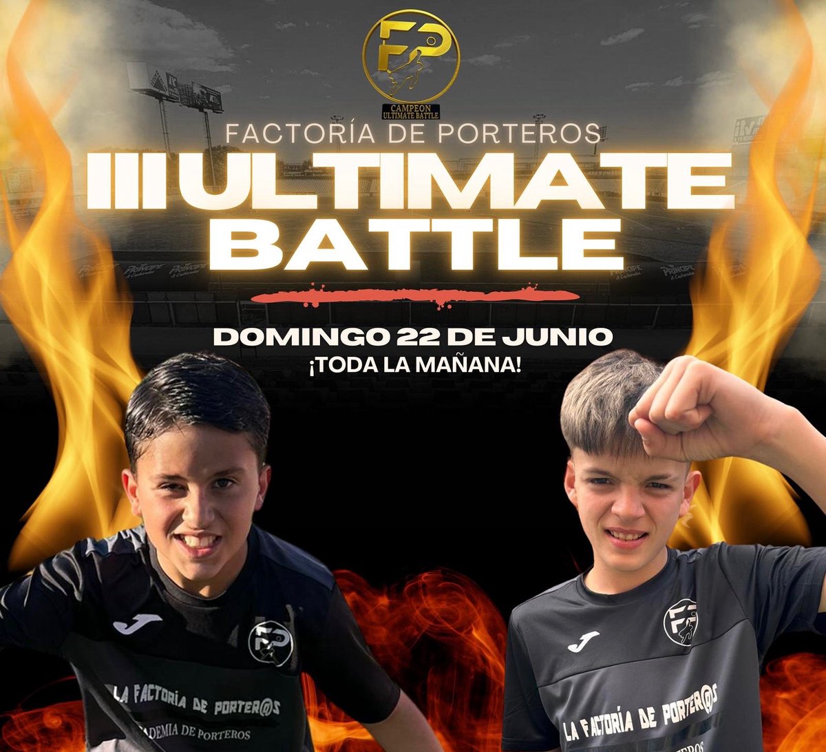 🥁¡¡Ya está aquí de nuevo nuestra 𝔹𝕒𝕥𝕒𝕝𝕝𝕒 𝕕𝕖 ℙ𝕠𝕣𝕥𝕖𝕣𝕠𝕤!!

🗓️ 22 ᴅᴇ JUNIO
📍Campos de fútbol (IKER CASILLAS) MÓSTOLES
💵 Trofeos y cheques para productos en <a href="/ho_soccer/">HO SOCCER INT.</a> valorados hasta en 150€.
+ Info e inscripciones en nuestra web (factoriadeporteros.com)