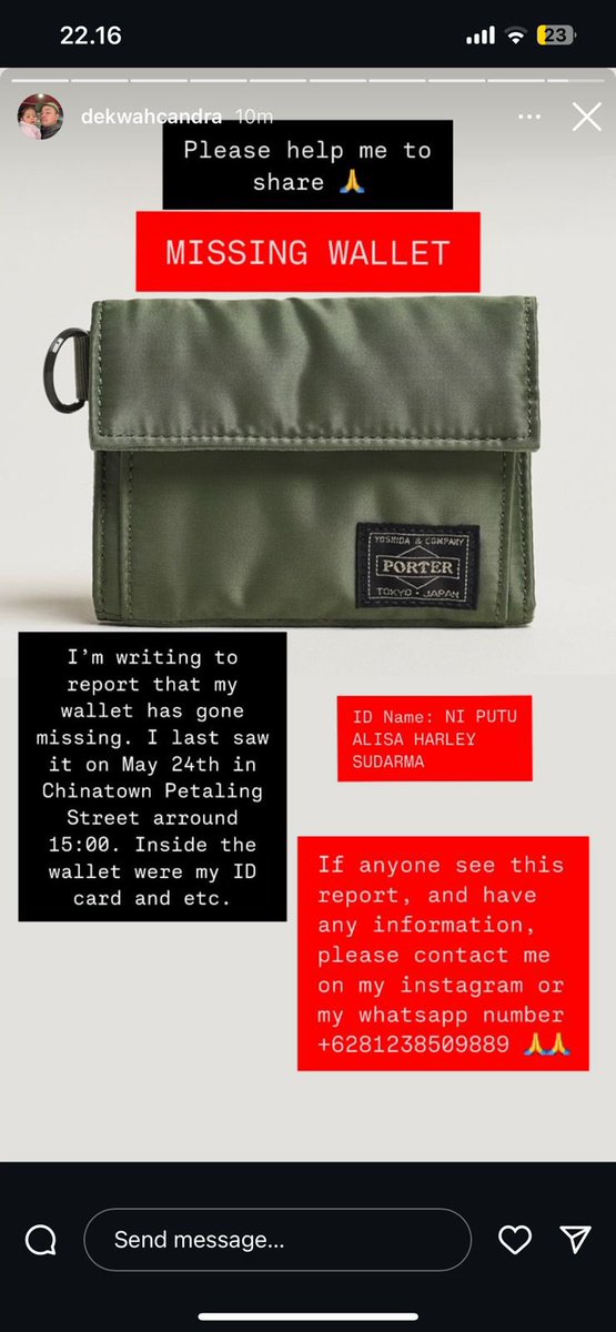 Helping myfriend to find his wallet during his stay in kl. He’s from indonesia. But u guys can contact me as well. Tq for sharing this post. #viral#kl#petalingstreet#missingwallet#help