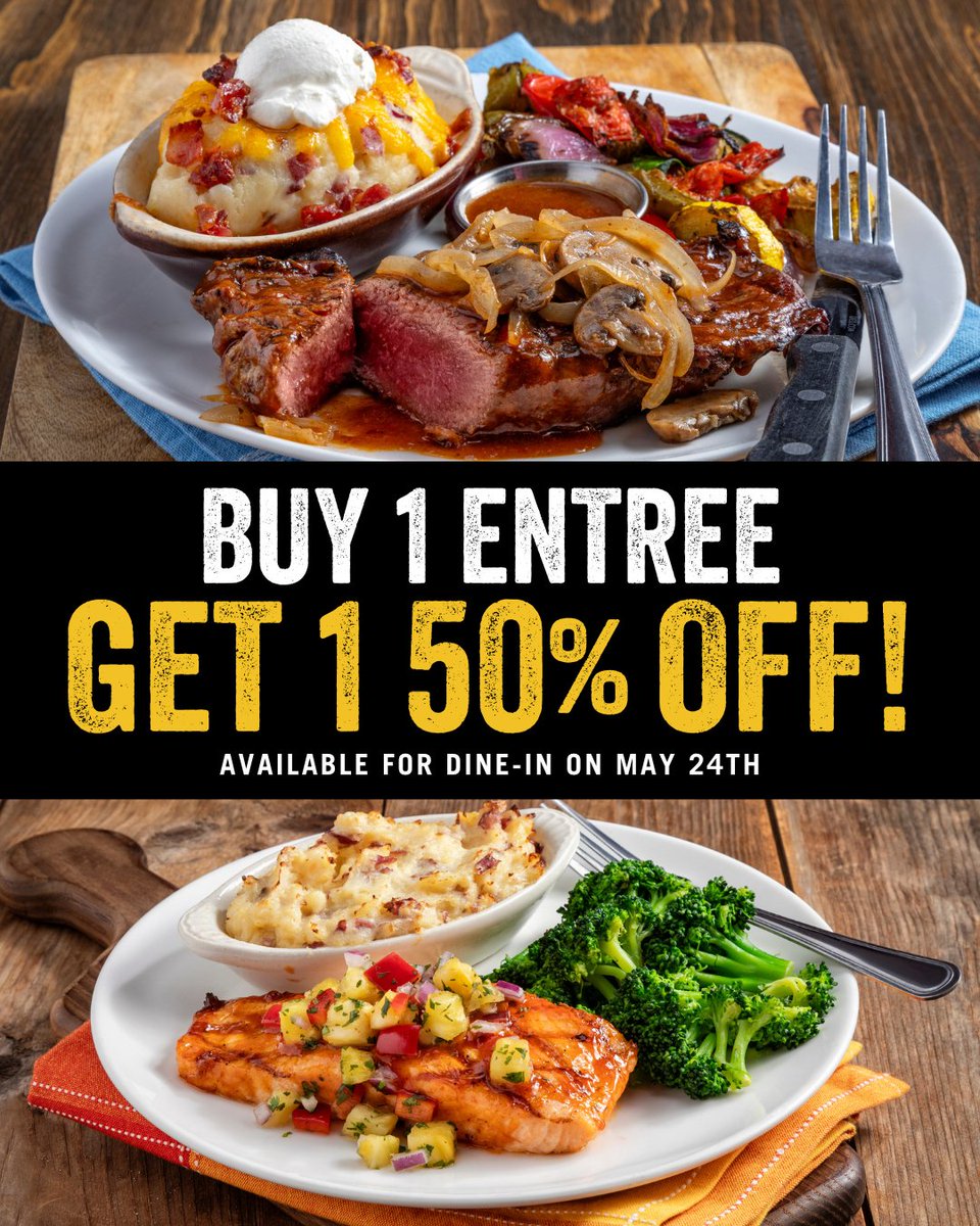 Treat yourself to our Buy 1 Entree, Get 1 50% off deal at UNO! This deal is valid on May 24th for dine-in at participating restaurants. Higher price prevails. 

#MemorialDayWeekend #DinnerDeals #UNODeals