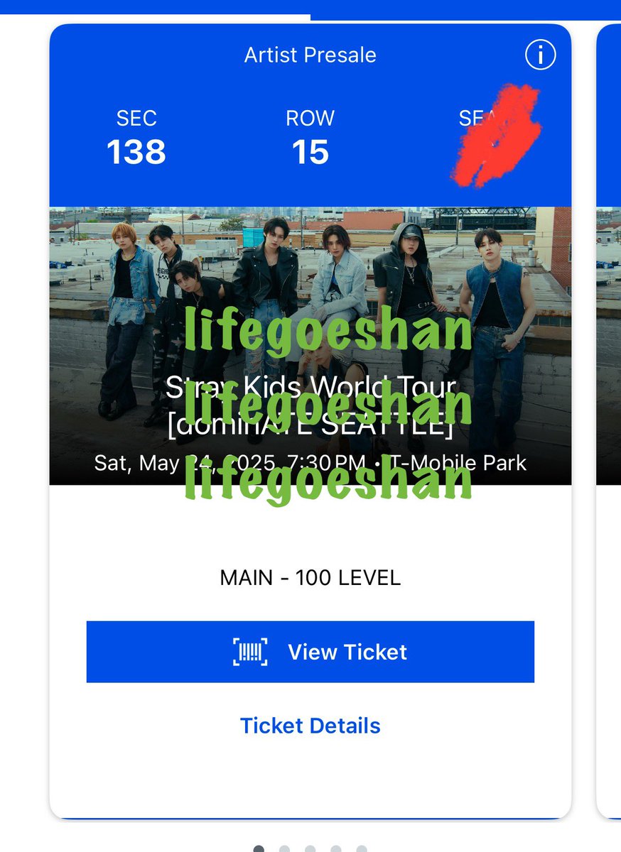 lifegoeshan's tweet photo. WTS 4x Stray Kids Seattle lower bowl seats 
sec 138, row 15

$100 ea

✨can dm for more proof! Also for sale on stubhub if you’d prefer to buy there. 

Can transfer in person today too

🏷️ stray kids skz dominate #dominATE_Seattle #StrayKids_dominATE_Seattle https://t.co/SxxzWHkWKD