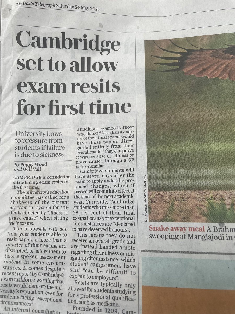 wilfvall00's tweet image. My latest in @Telegraph today — Cambridge set to introduce exam resits for the first time ever. With @poppyeh
