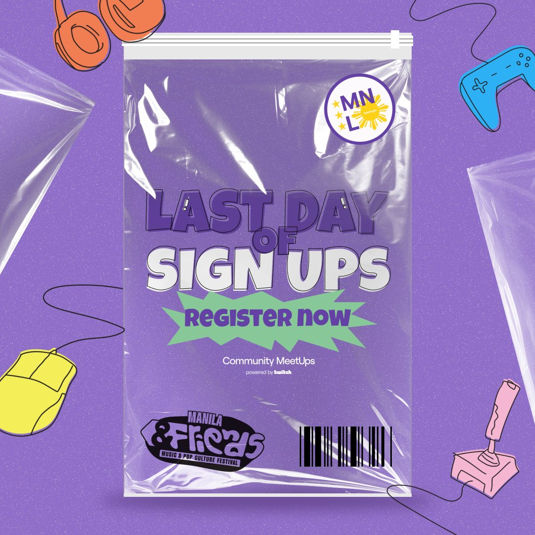 LAST DAY OF SIGNUPS FOR &amp;FRIENDS EXPO TICKETS FROM MANILA MEETUPS! 💜

Get a chance to win an <a href="/andfriendsfest/">&FRIENDS Festival</a> ticket and meet your fellow <a href="/Twitch/">Twitch</a> community!
 
Signup on the form in our bio, and don't forget to check your emails! 💡

#ManilaMeetUps #AndFriends2025
