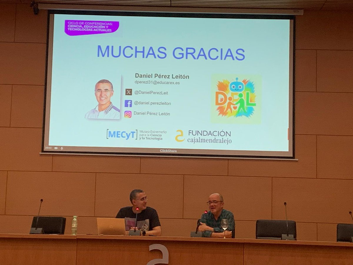 Daniel Pérez Leitón (@danielperezleit) on Twitter photo Mi agradecimiento al MECyT, a Lorenzo Blanco, a la Fundación Cajalmendralejo y a todas las personas asistentes por su apoyo e interés en esta conferencia sobre robótica educativa, inclusión, innovación y compromiso social.
<a href="/imgende/">Ingrid Mosquera</a>
<a href="/carmeniglesiasb/">Carmen Iglesias 🙋</a>
<a href="/londones/">Mercedes #cineyeducación 🍏🎬</a> <a href="/jblasgarcia/">Jose Blas García</a> <a href="/jordi_a/">Jordi Adell</a> Mi agradecimiento al MECyT, a Lorenzo Blanco, a la Fundación Cajalmendralejo y a todas las personas asistentes por su apoyo e interés en esta conferencia sobre robótica educativa, inclusión, innovación y compromiso social.
<a href="/imgende/">Ingrid Mosquera</a>
<a href="/carmeniglesiasb/">Carmen Iglesias 🙋</a>
<a href="/londones/">Mercedes #cineyeducación 🍏🎬</a> <a href="/jblasgarcia/">Jose Blas García</a> <a href="/jordi_a/">Jordi Adell</a>