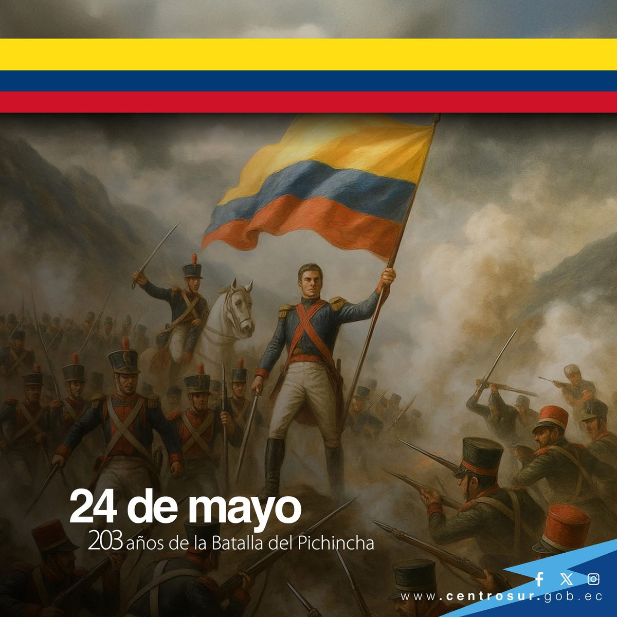 CENTROSUR rinde homenaje a la gesta heroica de la Batalla de Pichincha, al conmemorarse hoy el ducentésimo tercer aniversario de esta gesta que marcó el fin del dominio español en nuestro territorio.