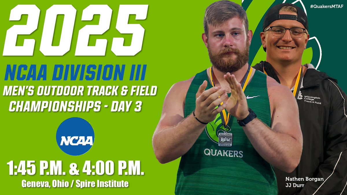 Wilmington Athletics (@dubcquakers) on Twitter photo JJ Durr and Nathen Borgan compete in the Hammer Throw at 1:45 pm while Simon Heys runs the 5k at 4:00 pm in the Outdoor Track and Field Championships! <a href="/DubC_XCTR/">Wilmington XCTR</a> #QuakersMTAF #WeAreDubC #experiencewilmingtoncollege
Watch: tinyurl.com/4ws9bep5
Live Results: JJ Durr and Nathen Borgan compete in the Hammer Throw at 1:45 pm while Simon Heys runs the 5k at 4:00 pm in the Outdoor Track and Field Championships! <a href="/DubC_XCTR/">Wilmington XCTR</a> #QuakersMTAF #WeAreDubC #experiencewilmingtoncollege
Watch: tinyurl.com/4ws9bep5
Live Results: