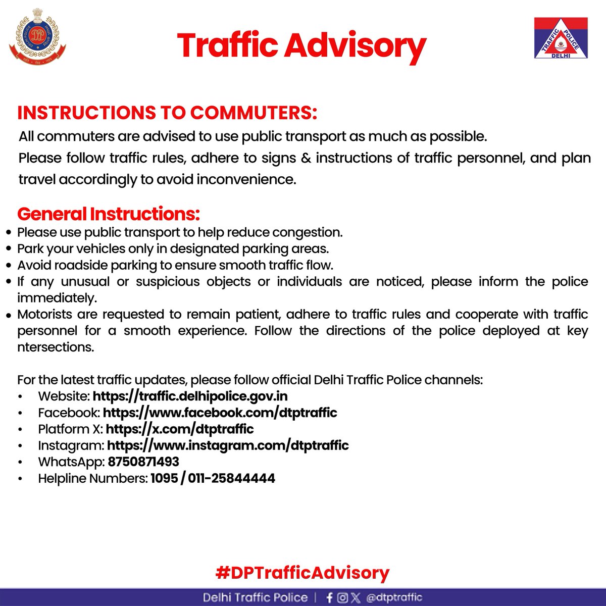Traffic Advisory

In view of the TATA IPL 2025 match between Sunrisers Hyderabad &amp; Kolkata Knight Riders at Arun Jaitley Stadium, traffic restrictions &amp; diversions will be in place on 25.05.2025 from 05:30 PM to Midnight. Key stretches like BSZ Marg, JLN Marg &amp; Asaf Ali Road may