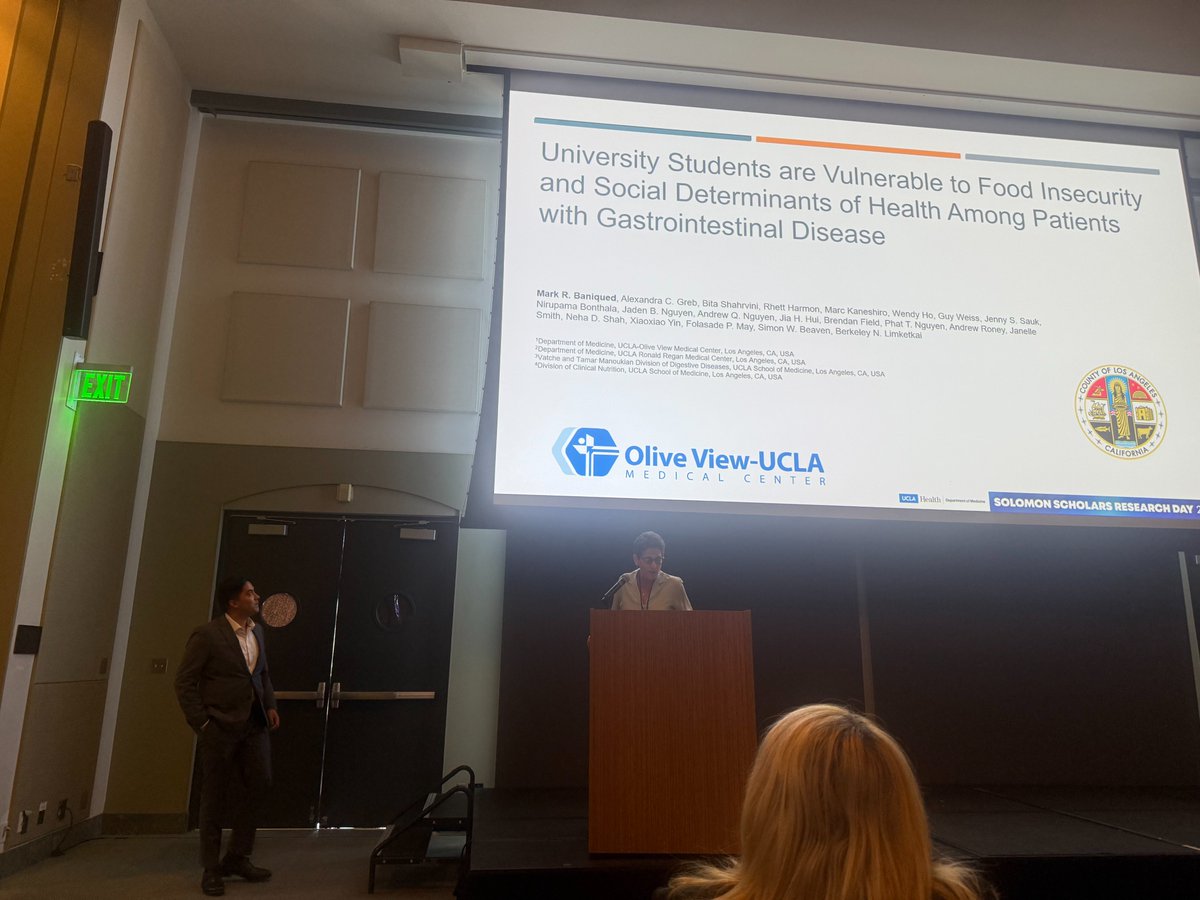 Mark Baniqued, MD (@markets_md) on Twitter photo Thank you, Solomon Scholars, for the opportunity to present my work!
We found malnutrition risk to be more prevalent among students with GI disorders compared to non-students (44.4% vs. 18.3%).
Thank you to my mentor <a href="/berkeleydoc/">Berkeley Limketkai</a> and co-authors at <a href="/UCLAGIHep/">UCLA Gastroenterology and Hepatology</a> and <a href="/OliveViewUCLA/">Olive View UCLA</a> Thank you, Solomon Scholars, for the opportunity to present my work!
We found malnutrition risk to be more prevalent among students with GI disorders compared to non-students (44.4% vs. 18.3%).
Thank you to my mentor <a href="/berkeleydoc/">Berkeley Limketkai</a> and co-authors at <a href="/UCLAGIHep/">UCLA Gastroenterology and Hepatology</a> and <a href="/OliveViewUCLA/">Olive View UCLA</a>